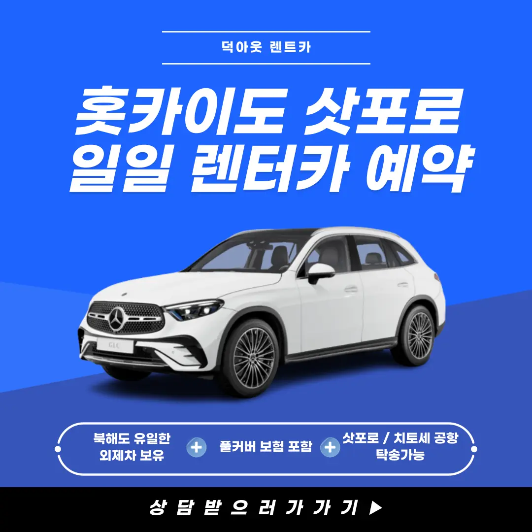 일본 북해도 일일렌트카 (풀커버 보험 포함) 삿포로/홋카이도/신치토세 공항 탁송 가능